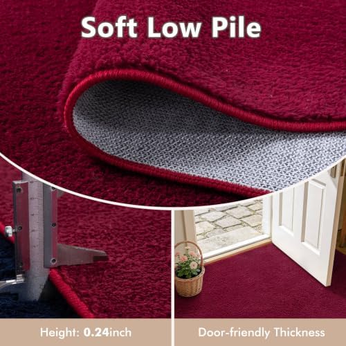 2x8 Burgundy Solid Runner Rug Washable Non-Slip - Image 4
