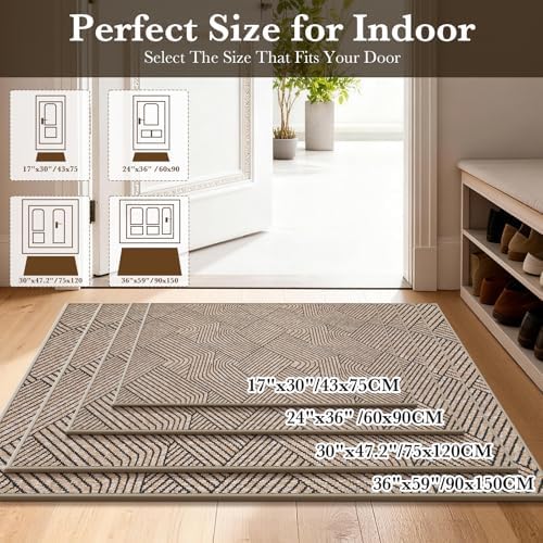 Front Door Mat Indoor Entrance Welcome Entry Mat Brown 36"x59" - Image 2