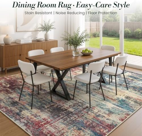 6x9 Washable Area Rug for Living Room, Rust Red and Slate Blue - Image 3