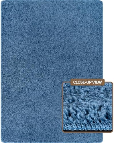 Area Rug 8x10 Blue Washable Indoor Rug Solid Non Slip Easy to Clean Non - Image 2