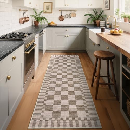 GarveeHome 2.5x10 Brown Checkered Kitchen Runner Rug by GarveeHome