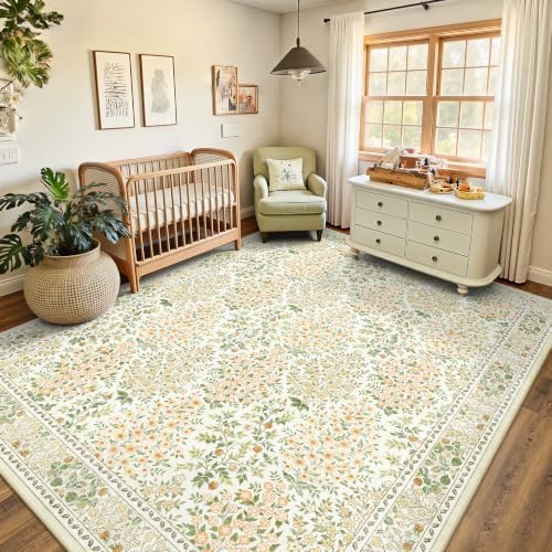 8x10 Area Rugs, Machine Washable Low Pile Floral Rugs - Image 5