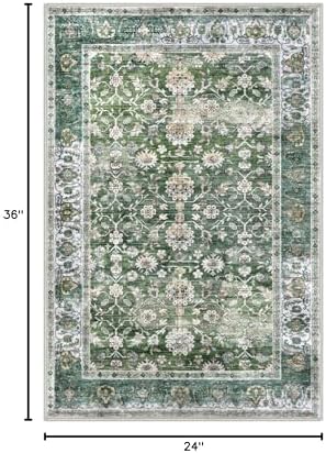 KUTA Vintage Floral Green Entryway Rug 2x3, Kitchen Rugs Washable - Image 2