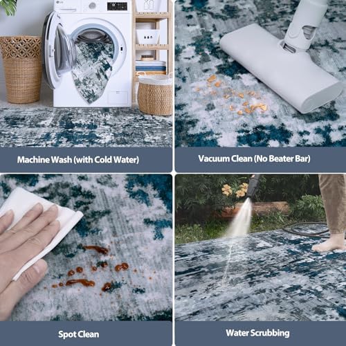 5x8 Area Rugs for Living Room Washable Bedroom Dining Room Navy Grey - Image 5