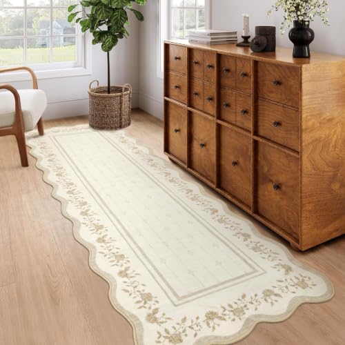 Garvee 2x6 Runner Rug Scalloped Kitchen Runner Rug Entryway Runners Ivory - Image 2