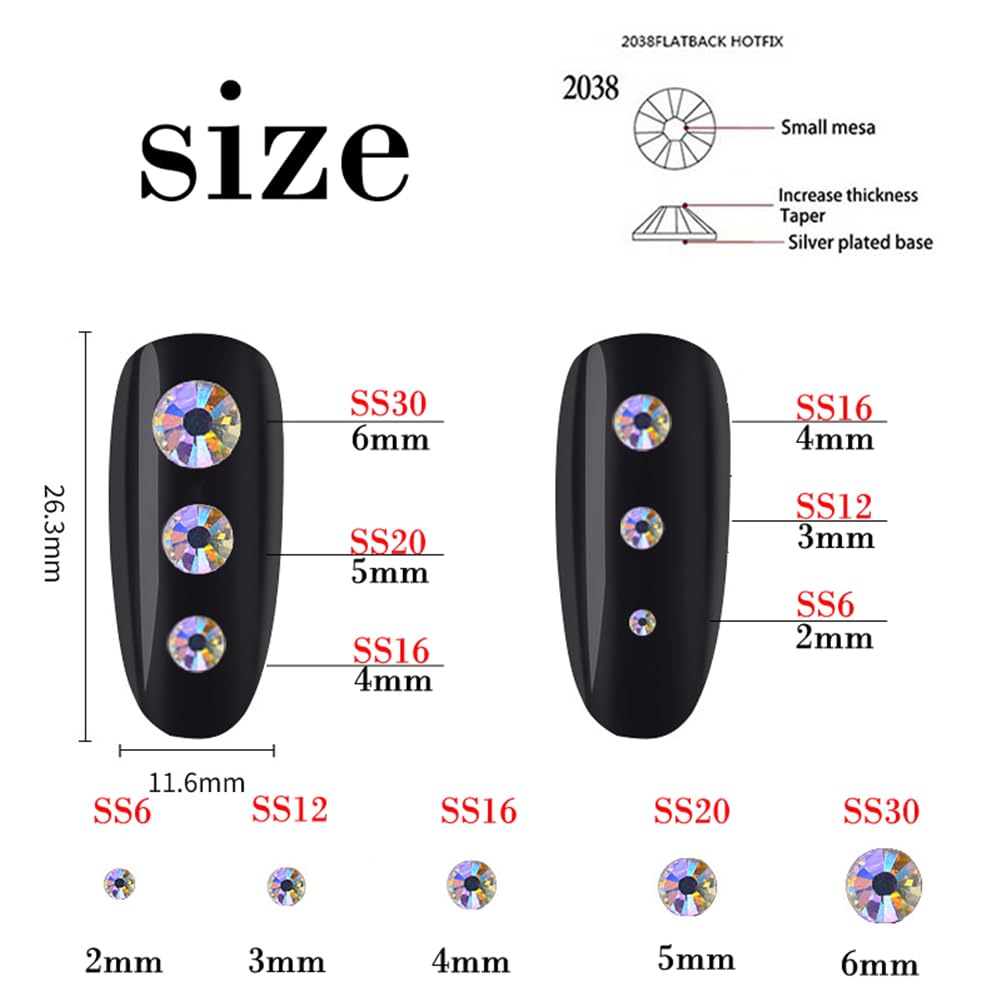 3000 Pieces SS6 2mm Flatback Rhinestones Clear Glass Round Gems Crystals for Nail Art DIY Crafts Clothes Shoes Bags （Light Green）
