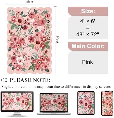 DUKINO 4x6 Area Rug, Non Slip Floral Washable Rug - Image 2
