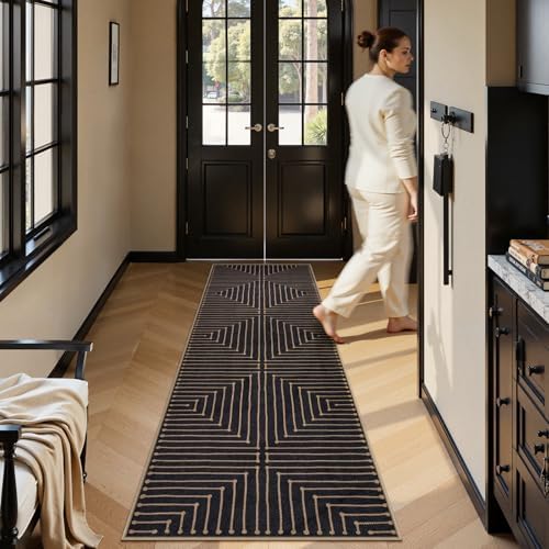Lahome Black 2x8 Kitchen Runner, Modern Geometric Runner Rug Non Slip - Image 6