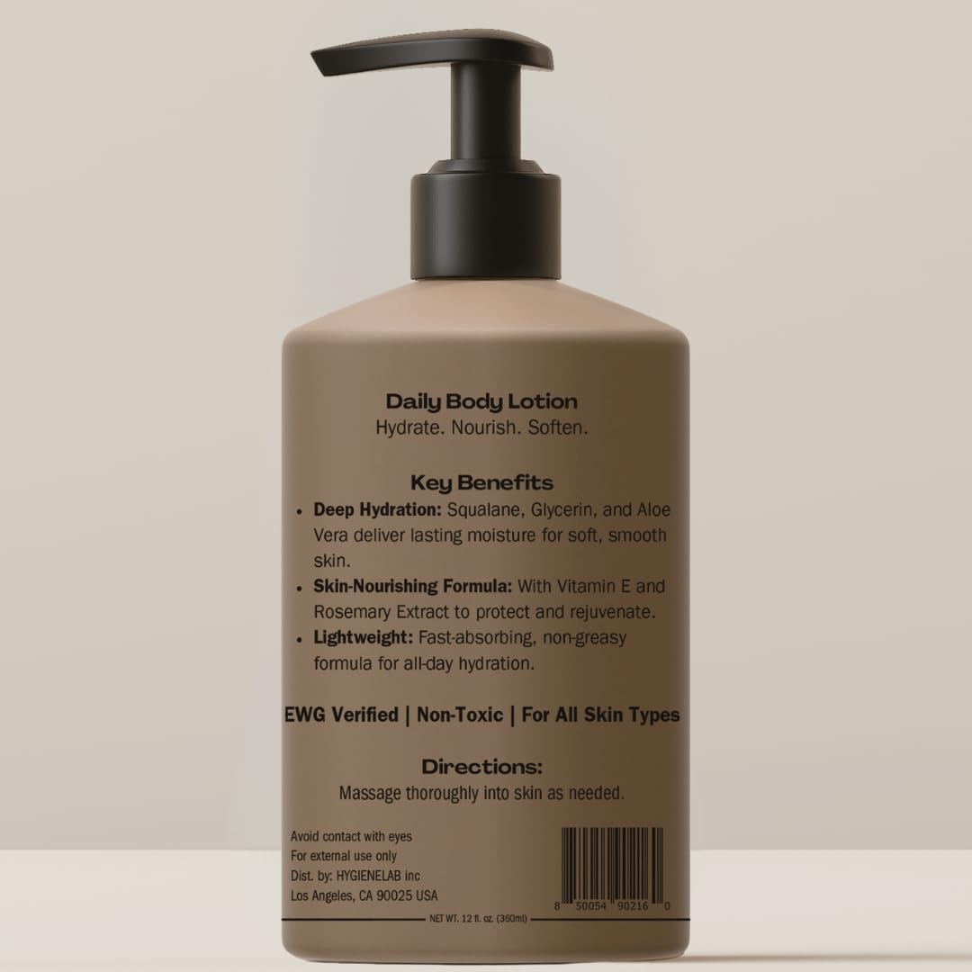 Body Lotion for Men – EWG Verified, Ultra Hydrating, Non-Toxic, Fast-Absorbing, Fragrance-Free, Unscented, Paraben-Free, Sulfate-Free, Daily body lotion for Dry Skin & Sensitive Skin, 12oz