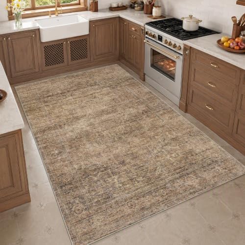 FMFUNCTEX 4x6 Washable Rust Brown Neutral Vintage Area Rug - Image 3