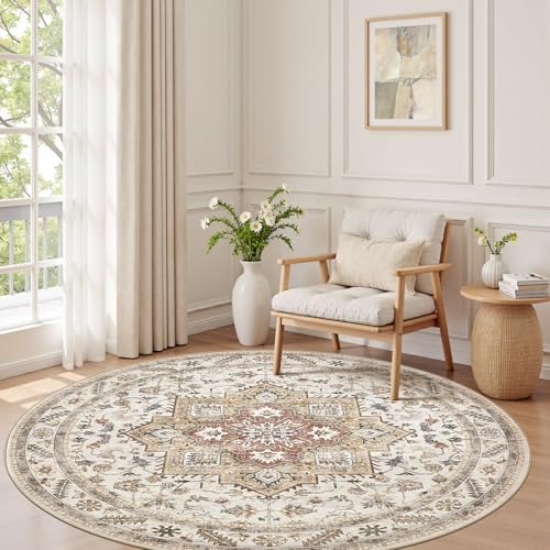 cotiled 6ft Round Living Room Area Rug, Traditional by COTILED