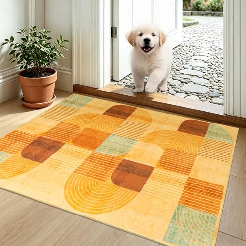 Washable Modern Geometric Entryway Rug, Small Throw Rug Orange 2x3 by Ailyei