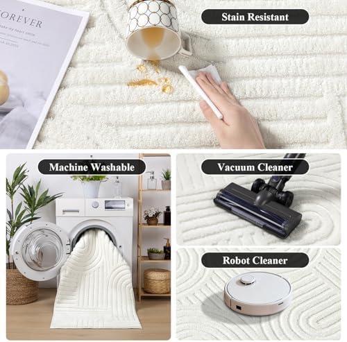 SHACOS Soft Cozy Fluffy Arch Pattern High Low Pile Area Rugs 8'x10' Large Non - Image 5