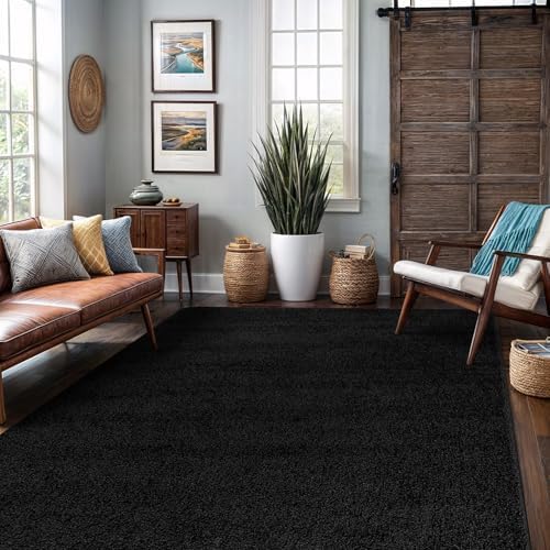 Area Rug 6x9 Black Washable Indoor Rug Solid Non Slip Easy to Clean Non - Image 5