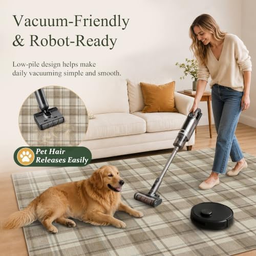 Beige Checkered 8x10 Washable Non-Slip Area Rug - Image 6