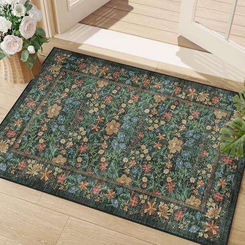 DUKINO 2x3 Entryway Rug, Washable Vintage Floral Area Rug by DUKINO