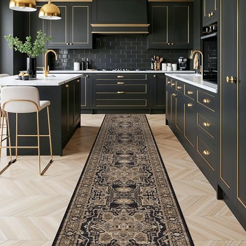 Black Gold 2x12 Runner Rug: Washable Soft Hallway Runners - Image 2