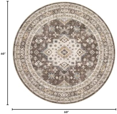cotiled 5ft Round Living Room Area Rug, Traditional, Dark Brown - Image 2