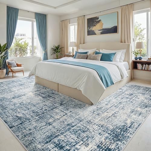 8x10 Washable Area Rug for Living Room Bedroom: Non-Slip Modern Blue Gold - Image 2