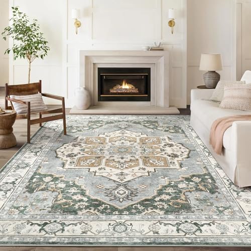 Washable Area Rug-12X15 Vintage Neutral Soft Vintage Green - Image 2