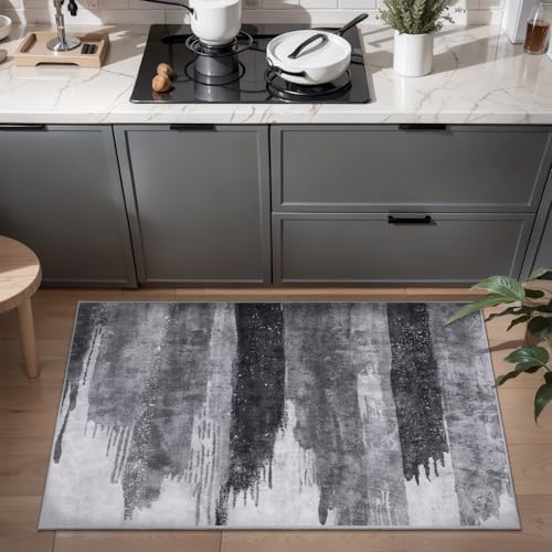 Ciicool Washable Area Rug 2x3 Entryway Rug, Modern Abstract Entry Mat Grey - Image 2