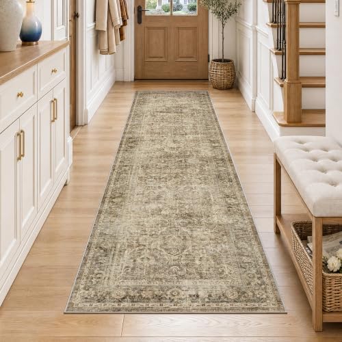 FMFUNCTEX 2x8 Hallway Runner Rug Washable Brown Neutral Vintage Distressed - Image 2