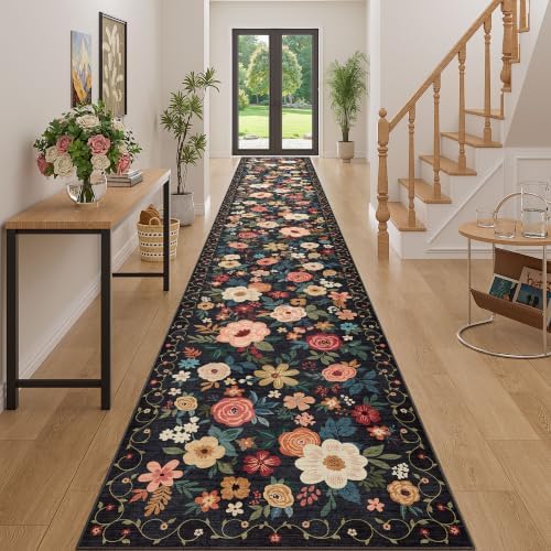 DUKINO 3x20 Runner Rug for Hallway, Floral Washable Long Runner Rug by DUKINO