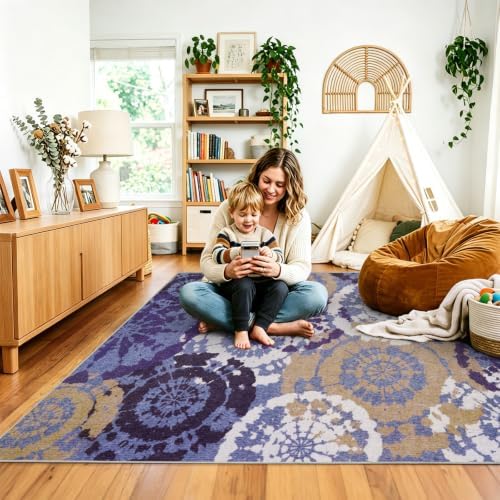 Boho Modern 5x7 Area Rug, Machine Washable Non-Slip Low-Pile Rugs - Image 2