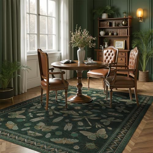 DCX 4x6 Washable Bug Rug for Living Room, Soft Low Pile Rug, Dark Green - Image 2