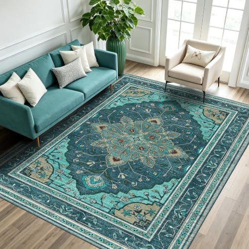 YARNSCAPE 6' x 9' Machine Washable Area Rug, Non-Slip Low-Pile Carpet by YARNSCAPE