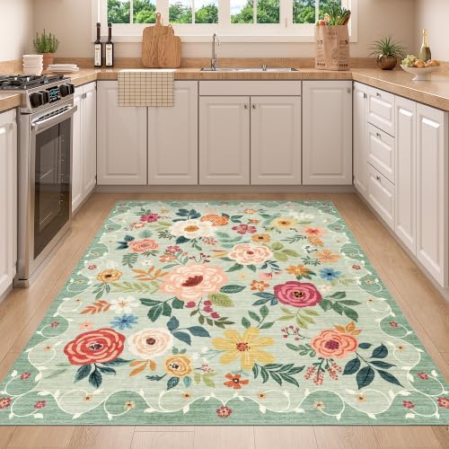 DUKINO 4x5 Area Rug for Entryway, Soft Floral Washable Rug Non Slip - Image 4