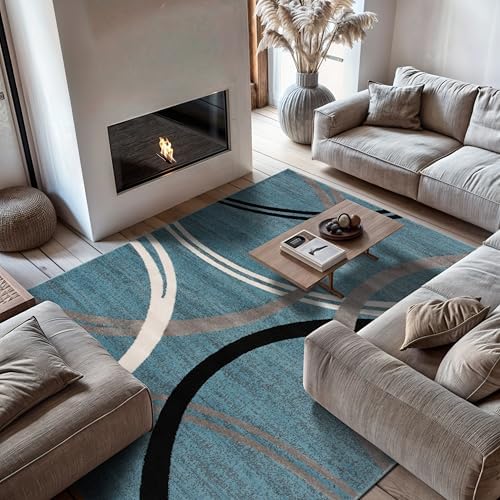 Rugshop Wavy Circles Modern Fade-Resistant Area Rug Blue 12' x 15' - Image 3