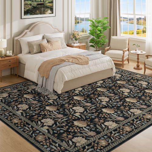 DUKINO 9x12 Area Rug for Living Room, Vintage Floral Washable Rug - Image 3