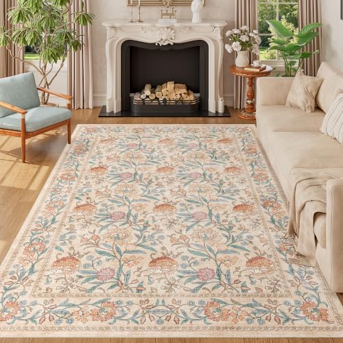 DUKINO 6x9 Area Rug, Vintage Floral Washable Rugs by DUKINO
