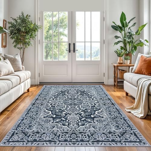 KUTA Vintage Area Rug 5x7 Navy Blue, Washable Rugs - Image 2