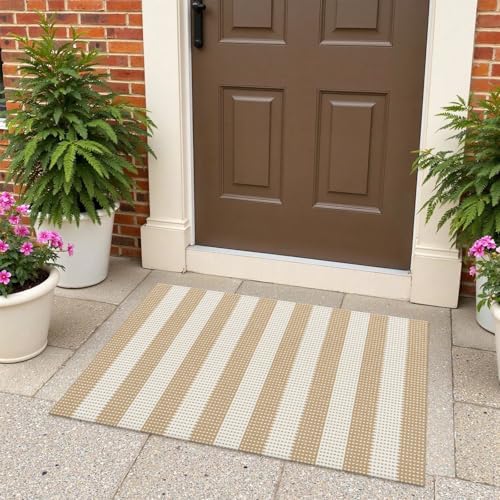 Rugalia Washable Woven Indoor Outdoor Doormat, 2x3 Natural Beige Cotton Striped - Image 5