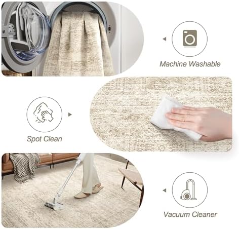 Soalmost 2x3 Washable Rugs for Kitchen, Small Area Rug Beige - Image 4