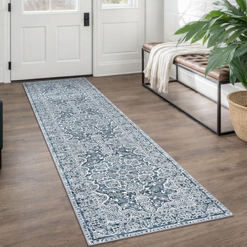 KUTA Vintage Washable Runner Rug 2x7 Blue White Hallway Kitchen Runners by KUTA