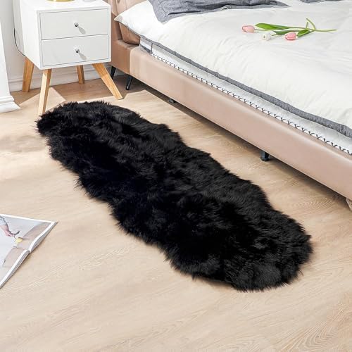 linmopm Faux Fur Rug Sheepskin Shag Fluffy Fuzzy Black 2x6 ft Runner Rugs - Image 6