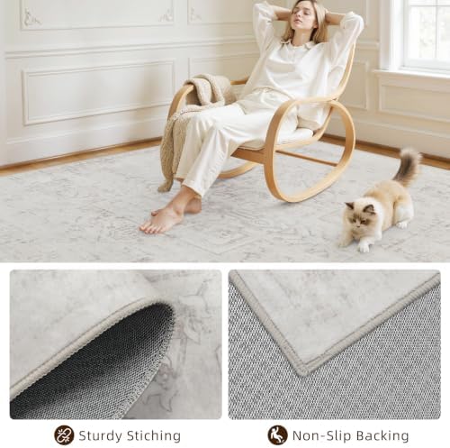 10x14 Area Rugs Living Room: Bedroom Washable Carpet Neutral Cream - Image 4