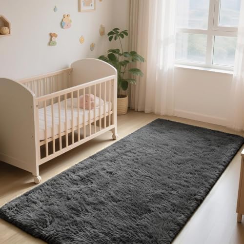 4x6 Dark Grey Fluffy Area Rug for Bedroom and Living Room, Washable Soft Shag - Image 2
