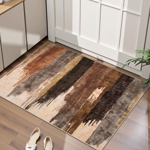 Ciicool Washable Area Rug 2x3 Entryway Rug, Modern Abstract Entry Mat Brown by CIICOOLHomeDeco
