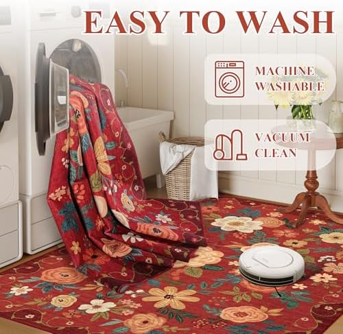 DUKINO 2x4 Entryway Rug, Floral Washable Kitchen Rugs Non Slip - Image 6