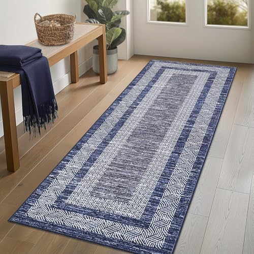 GarveeHome Washable 2.5x10 Kitchen Runner Blue Rug Easy Clean Hallway Rugs by GarveeHome
