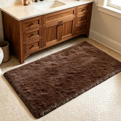 Brown 3x7 Area Rugs for Bedroom, Fluffy Shag Rug Small Rug Bedroom Carpet - Image 3