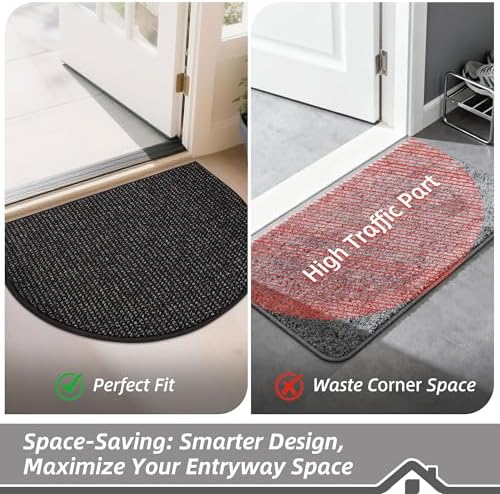BEQHAUSE Dirt Trapper Door Mat 24" x 36" Half Circle Non Slip Rugs - Image 6
