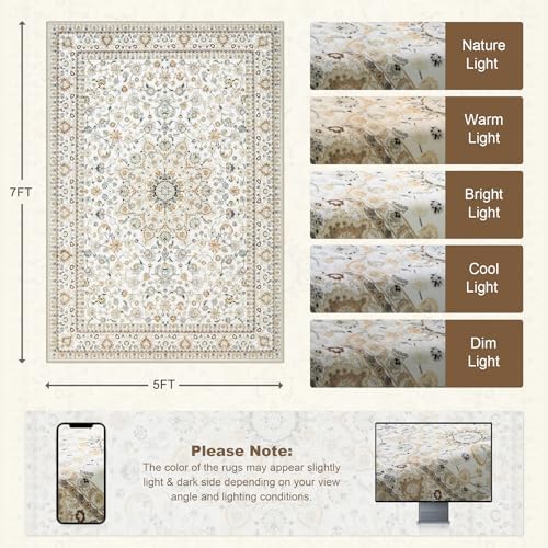 5x7 Area Rugs Living Room: Washable Vintage Rug - Image 2