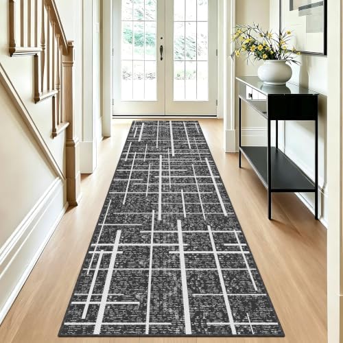 Non Slip Hallway Runner Rug 2x8, Modern Distressed Stripe, Washable Long Rug - Image 2