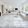 9x12 Area Rugs for Living Room: Washable Soft Blue White Abstract Carpet by Oriannal