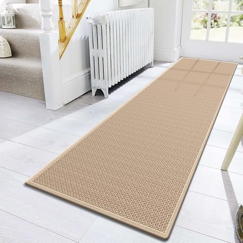 10ft Natural Jute Hallway Runner Rug Non Slip Washable, Rubber Backed Long by GOYLSER